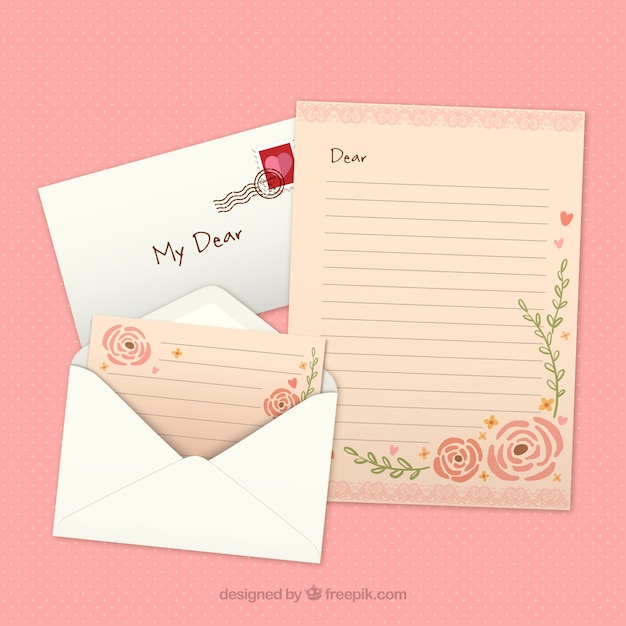 Kostenloser Vektor floral brief für valentinstag