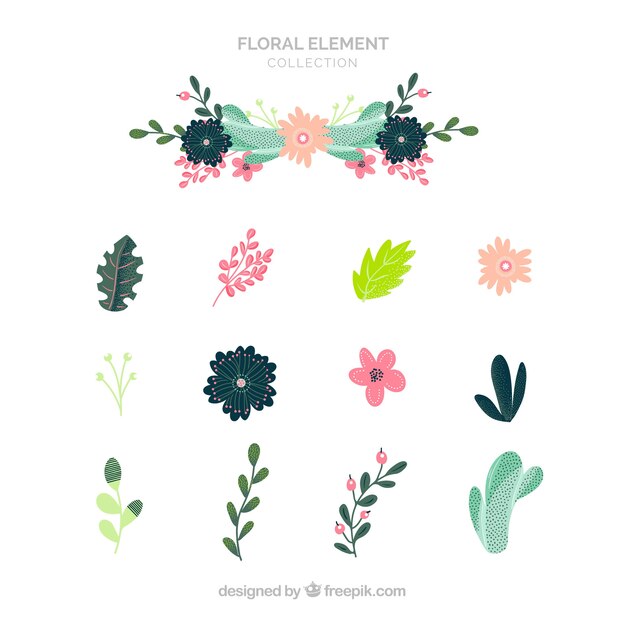 Floral Elementsammlung mit flachem Design