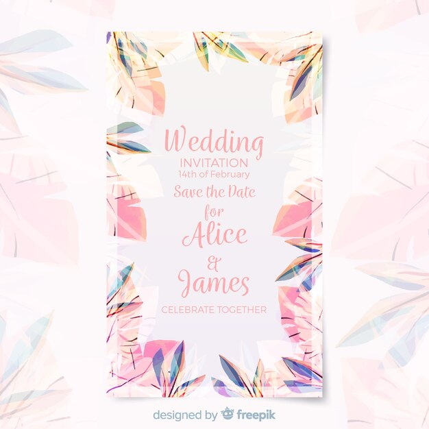 Floral Hochzeitskarte Vorlage Kostenlose Vektor