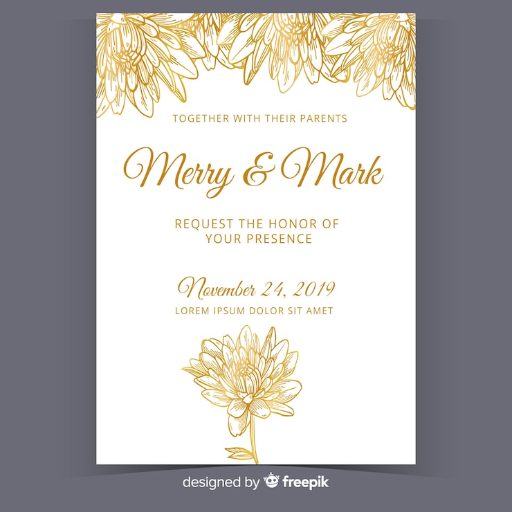 Kostenlose Vektor floral hochzeitskarte vorlage