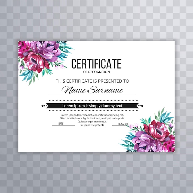 Floral zertifikat diplom vorlage kartendesign