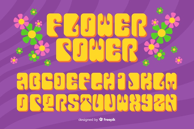 Flower power alphabet im 60er jahre stil