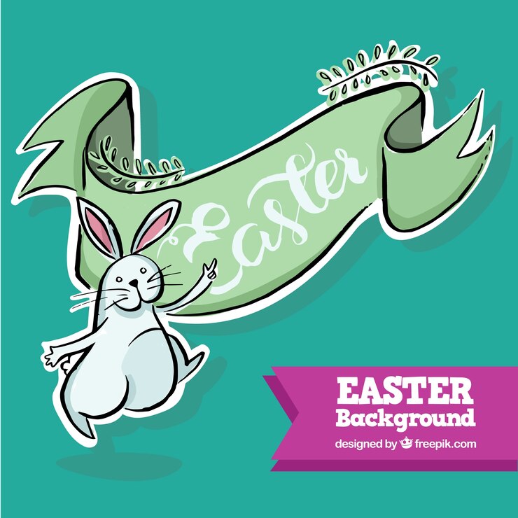 Kostenlose Vektor flüchtige schön hase mit ostern band