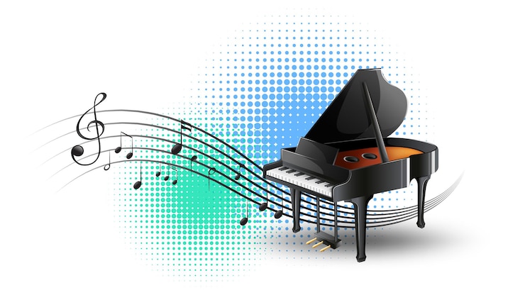 Kostenlose Vektor flügel mit musiknoten im hintergrund
