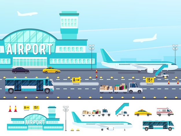 Kostenloser Vektor flughafen-flache art-illustration