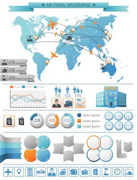 Kostenloser Vektor flugreise infografik konzept