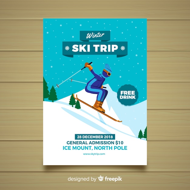 Kostenloser Vektor flyer für skiausflüge