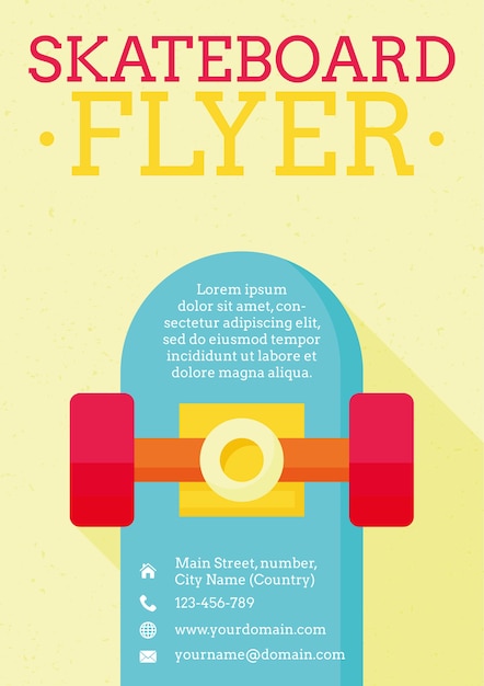 Flyer mit einem skateboard in flaches design