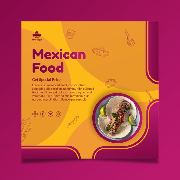 Flyer mit mexikanischem Essen im Quadrat