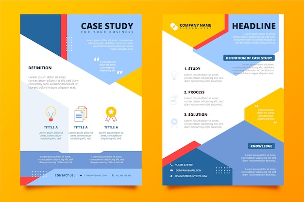 Flyer vorlage für fallstudien im flachen design