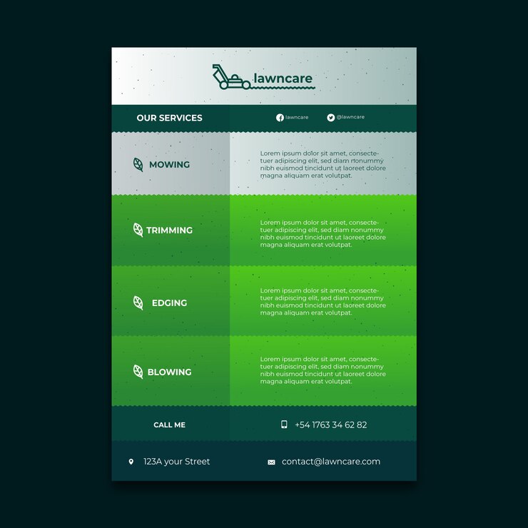 Kostenlose Vektor flyer-vorlage für gradienten-rasenpflege