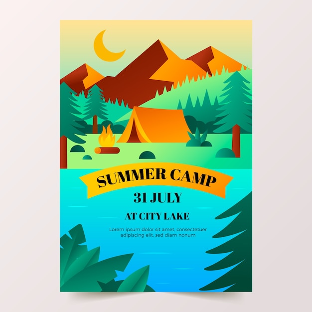 Flyer-vorlage für sommercamps mit farbverlauf