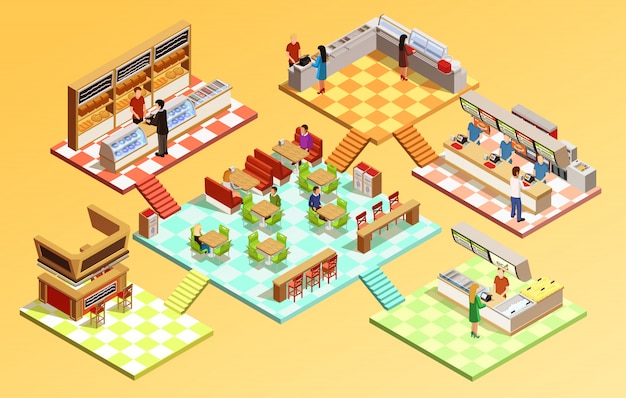 Food Court Isometric Konzept