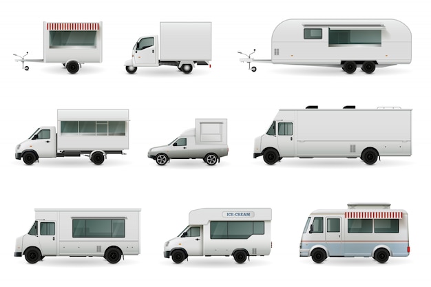 Kostenloser Vektor food trucks realistische set