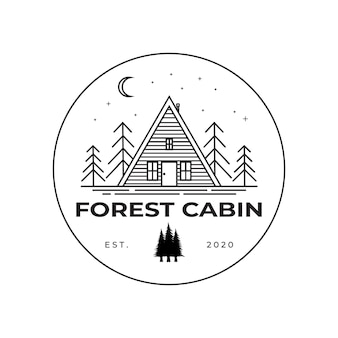 Forest cabin line art logo vector illustration design, minimalistisches logo-design im freien