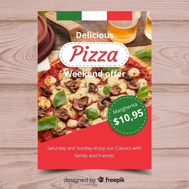 Kostenloser Vektor fotografischer pizza-restaurant-flyer