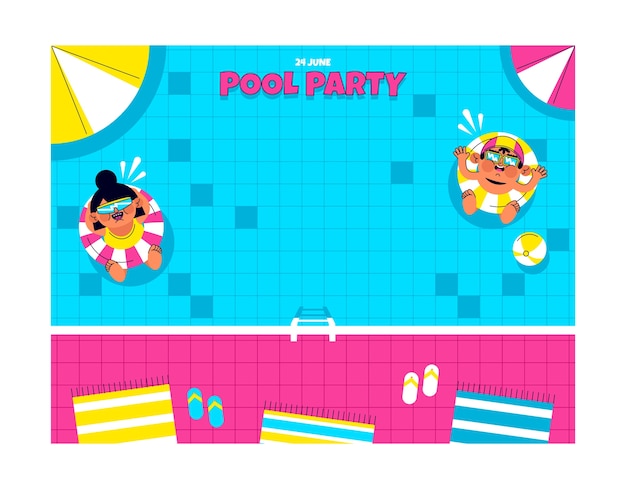 Kostenloser Vektor fotovorlage für flache poolpartys