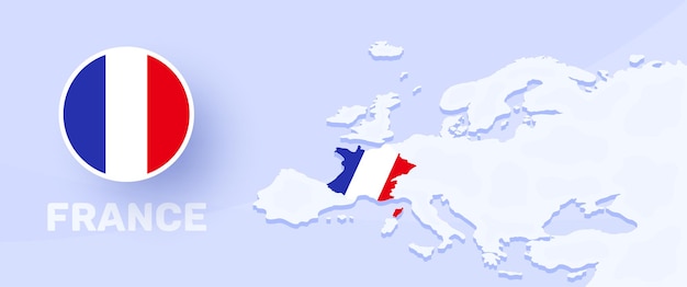 Frankreich karte flaggenbanner. vektorillustration mit einer karte von europa und einem hervorgehobenen land mit nationalflagge