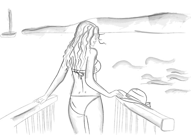Frau am eleganten Hut der Strandvektor-Storyboards