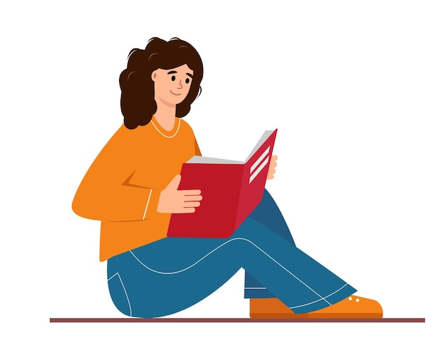 Frau liest buch isoliert auf weißem hintergrund bildung literatur-wissens-konzept