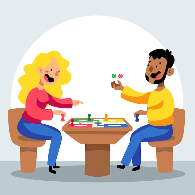 Frau und mann spielen ludo-spiel