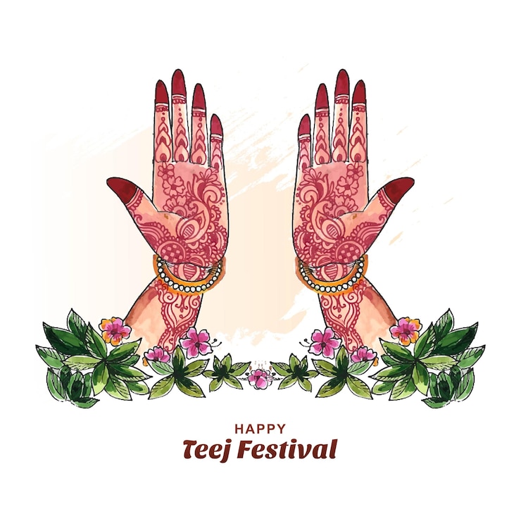 Kostenlose Vektor frauen hand mehndi hariyali teej hinduistisches festival grußkarte hintergrund