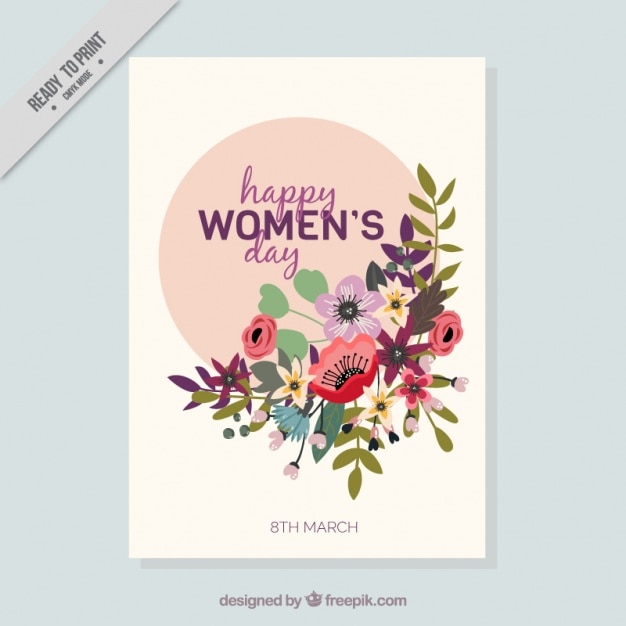 Frauen-Tageskarte mit Blumendekoration in flaches Design