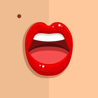 Frauenmund mit offenen roten lippen.