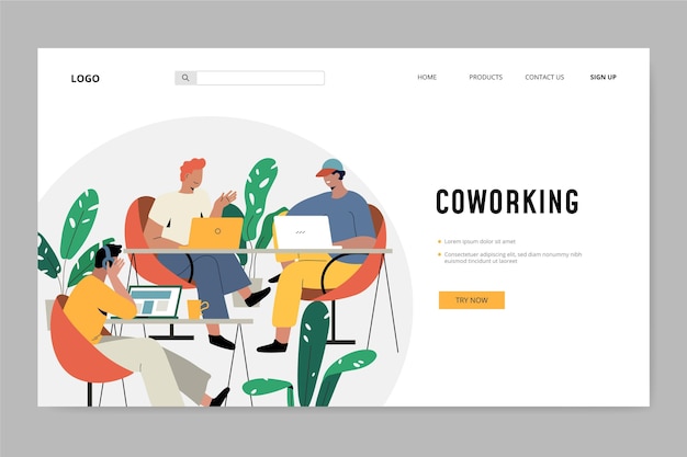 Kostenloser Vektor freunde bei der arbeit coworking landing page