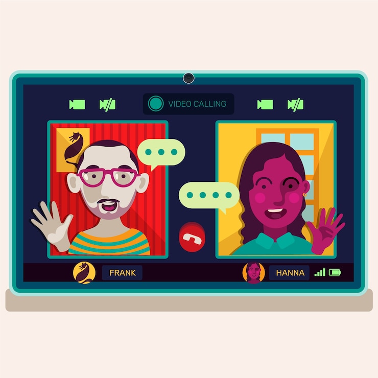 Kostenlose Vektor freunde videoanruf auf laptop-illustration