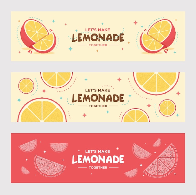 Frische limonade banner gesetzt. orange, zitrone, trinken