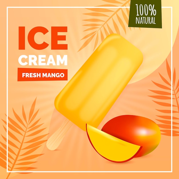 Frische Mango realistische Eiscreme Anzeige