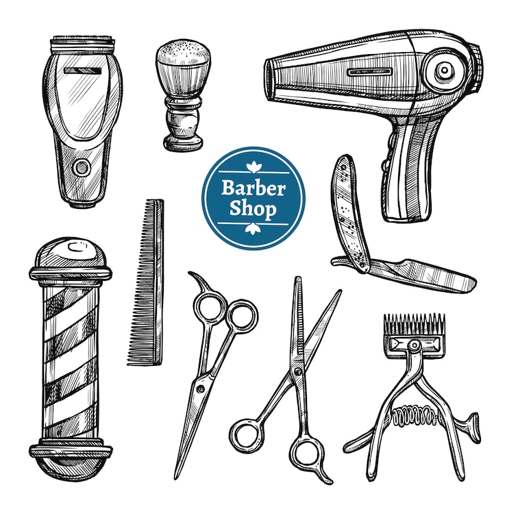 Kostenlose Vektor friseur set doodle sketch icons