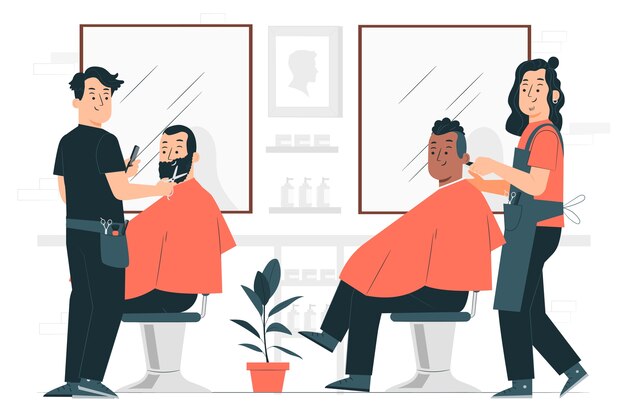 Kostenloser Vektor friseursalon voller kundenkonzeptillustration