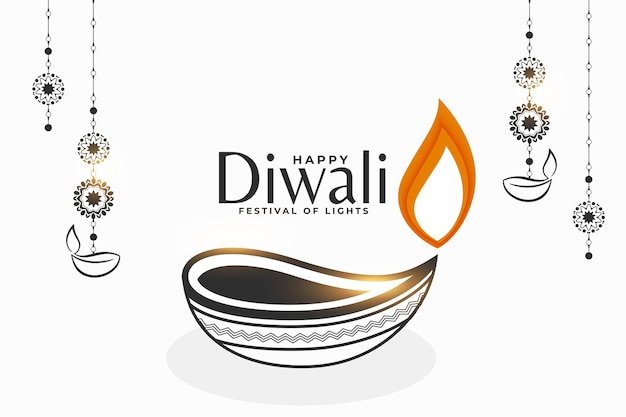 Kostenloser Vektor fröhliche diwali-grußvorlage mit künstlerischem diya-design