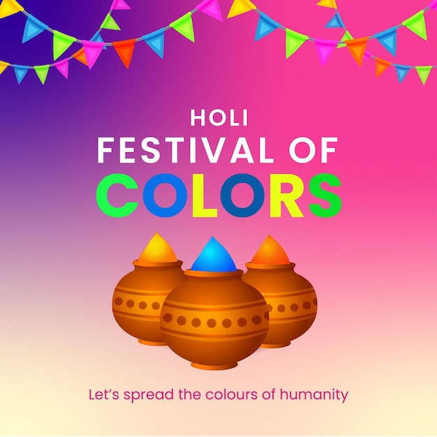 Fröhliche holi-grüße lila, blau, braun, bunter indischer hinduismus-festival-social-media-hintergrund