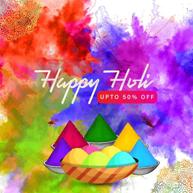 Fröhliche Holi-Grüße, rot, grün, lila, bunter indischer Hinduismus-Festival-Social-Media-Hintergrund