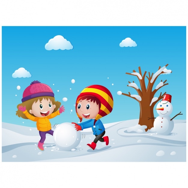 Fröhliche kinder spielen mit schnee