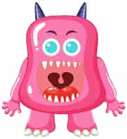 Kostenloser Vektor fröhliche rosa alien-monster-cartoon-figur mit offenem mund