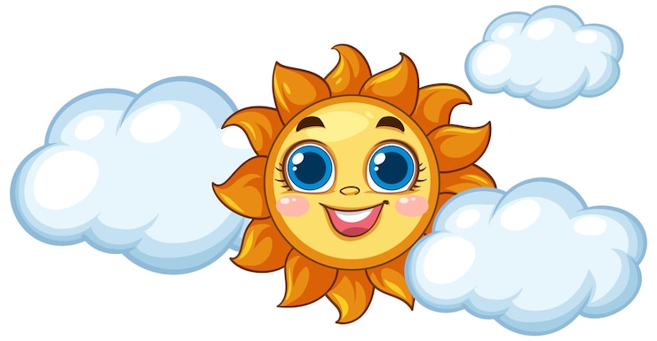 Kostenlose Vektor fröhliche sonne mit wolken vektor-illustration