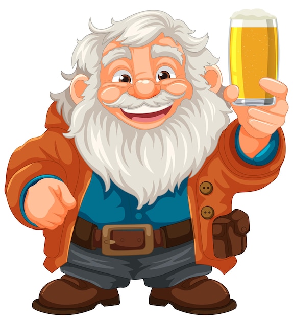 Kostenloser Vektor fröhlicher alter mann, der ein pint bier genießt
