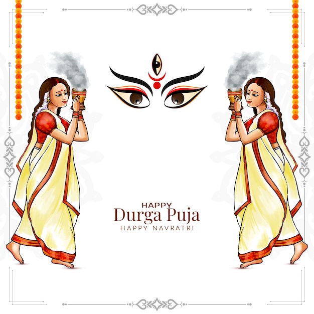 Kostenloser Vektor fröhlicher navratri- und durga-puja-festival-designvektor mit religiösem hintergrund