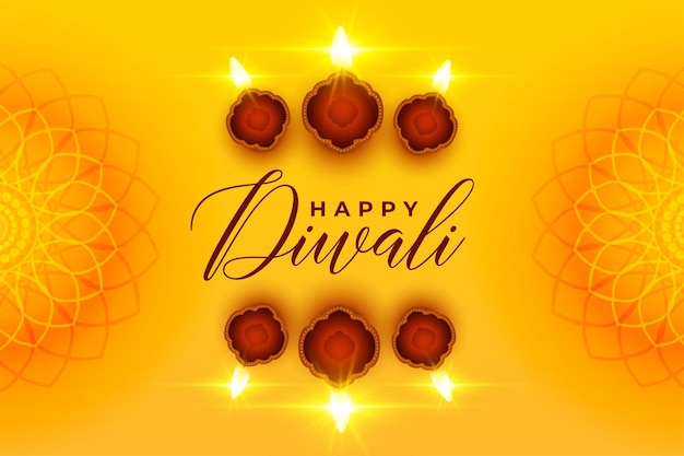 Kostenloser Vektor fröhliches diwali-banner mit realistischem diya im hintergrund im indischen stil