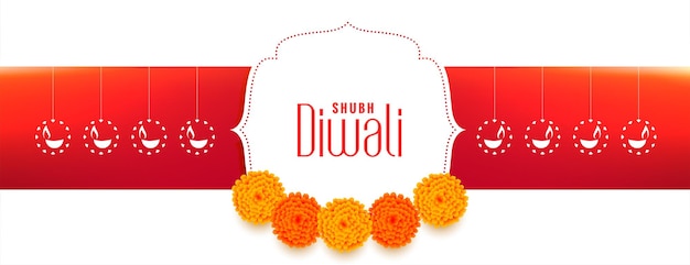 Fröhliches Diwali-Festival-Banner mit Blumendekoration