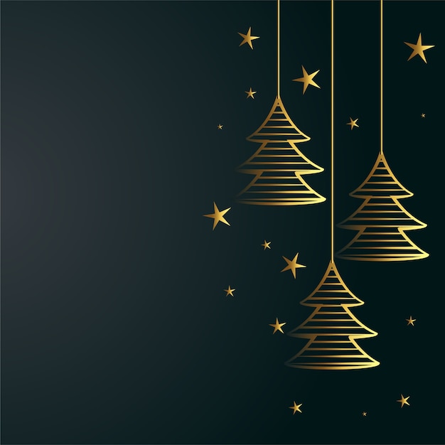 Kostenloser Vektor frohe weihnachten hintergrund mit goldenen baum und sterne dekoration