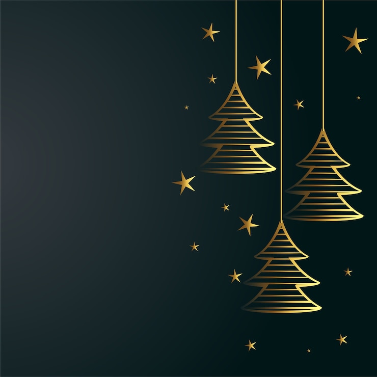 Kostenlose Vektor frohe weihnachten hintergrund mit goldenen baum und sterne dekoration