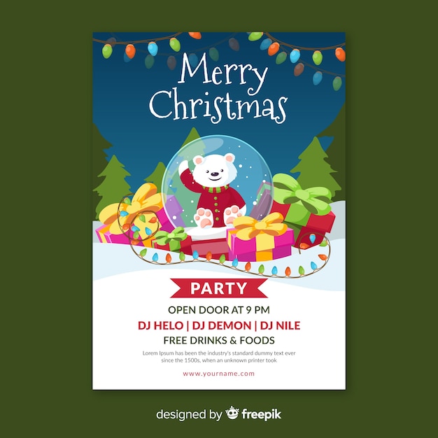 Kostenloser Vektor frohe weihnachten party poster im flat design