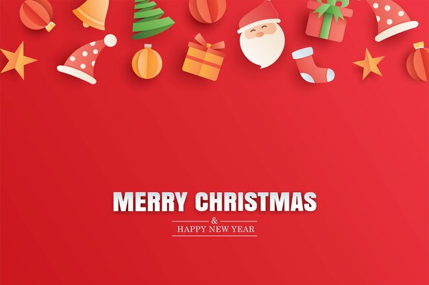 Frohe Weihnachten Und Ein Frohes Neues Jahr Rote Grusskarte In Papierkunst Banner Vorlage Verwenden Sie Fur Poster Cover Flyer Premium Vektor