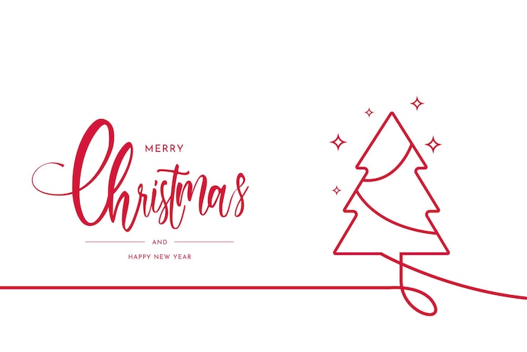 Kostenlose Vektor frohe weihnachten und guten rutsch ins neue jahr-hintergrund mit minimalem rotem weihnachtsbaum-symbol