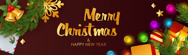 Frohe Weihnachten und Happy New Year Banner mit Glöckchen